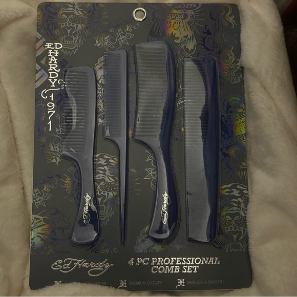 Ed Hardy 4 pc professional navy blue 1971 comb grooming set styling tail dresser - Picture 10 of 15
